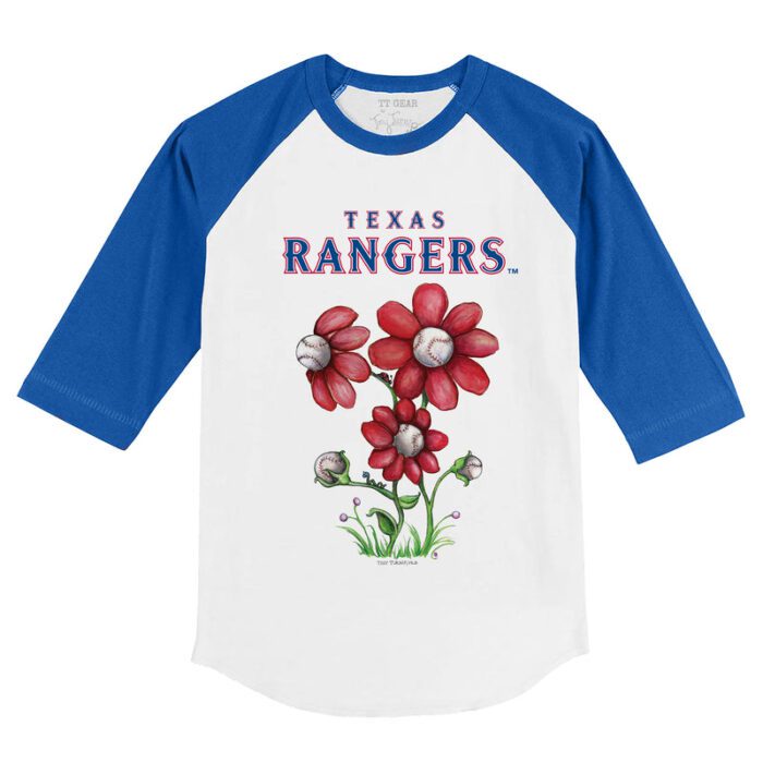 Texas Rangers Blooming Baseballs 3/4 Royal Blue Sleeve Raglan Shirt