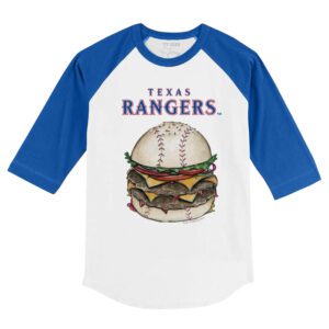 Texas Rangers Burger 3/4 Royal Blue Sleeve Raglan Shirt