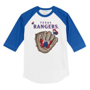 Texas Rangers Butterfly Glove 3/4 Royal Blue Sleeve Raglan Shirt