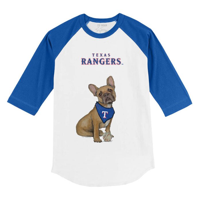 Texas Rangers French Bulldog 3/4 Royal Blue Sleeve Raglan Shirt