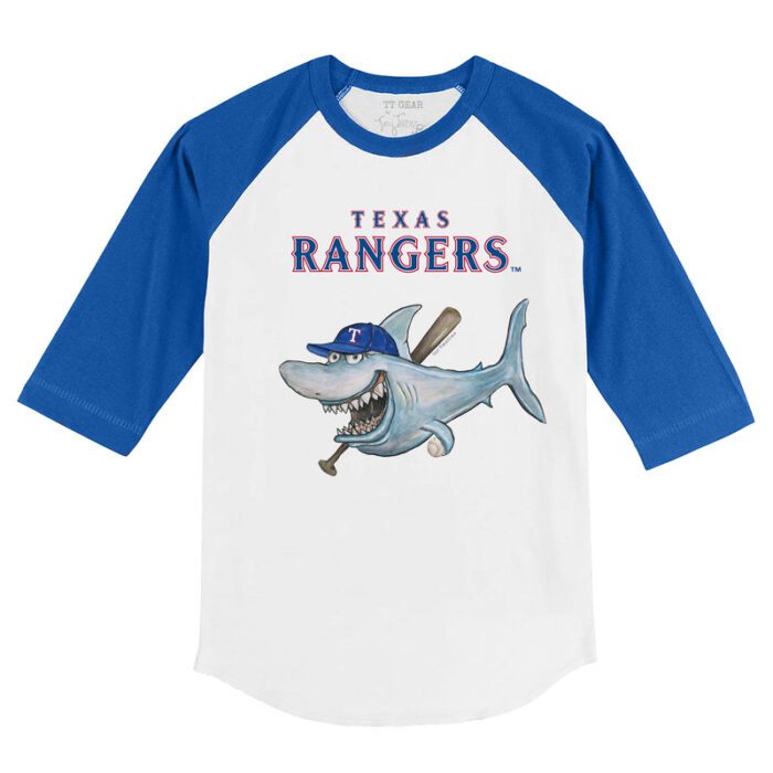 Texas Rangers Shark 3/4 Royal Blue Sleeve Raglan Shirt