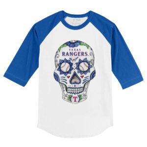 Texas Rangers Sugar Skull 3/4 Royal Blue Sleeve Raglan Shirt