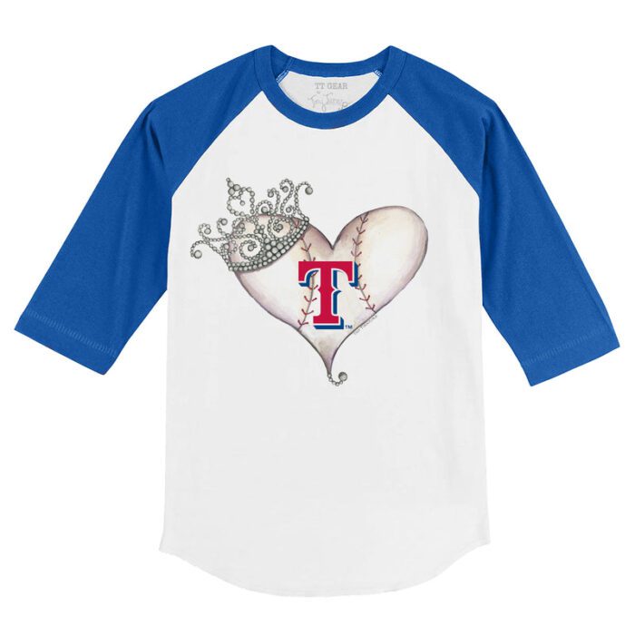 Texas Rangers Tiara Heart 3/4 Royal Blue Sleeve Raglan Shirt