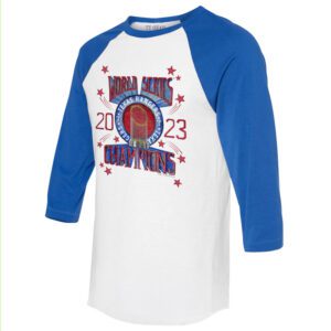 Texas Rangers World Series Champions 2023 3/4 Royal Blue Sleeve Raglan Shirt