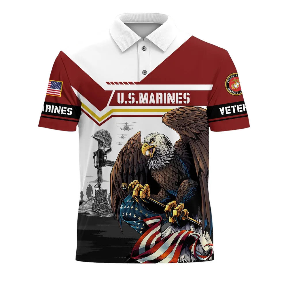 The United States Marine Corps Short Polo Shirts American Veterans Honoring All Who Served Shirt PLK1654