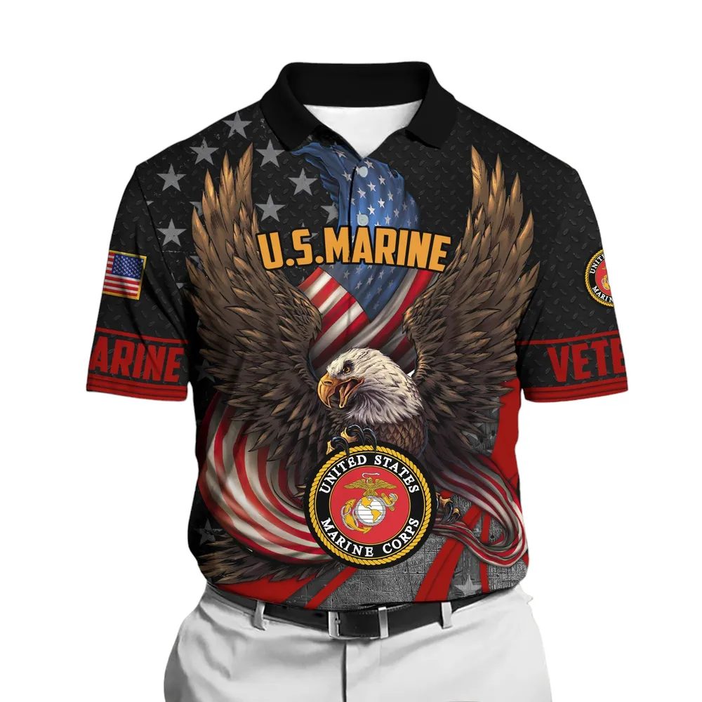 The United States Marine Corps Short Polo Shirts American Veterans Honoring All Who Served Shirt PLK1655