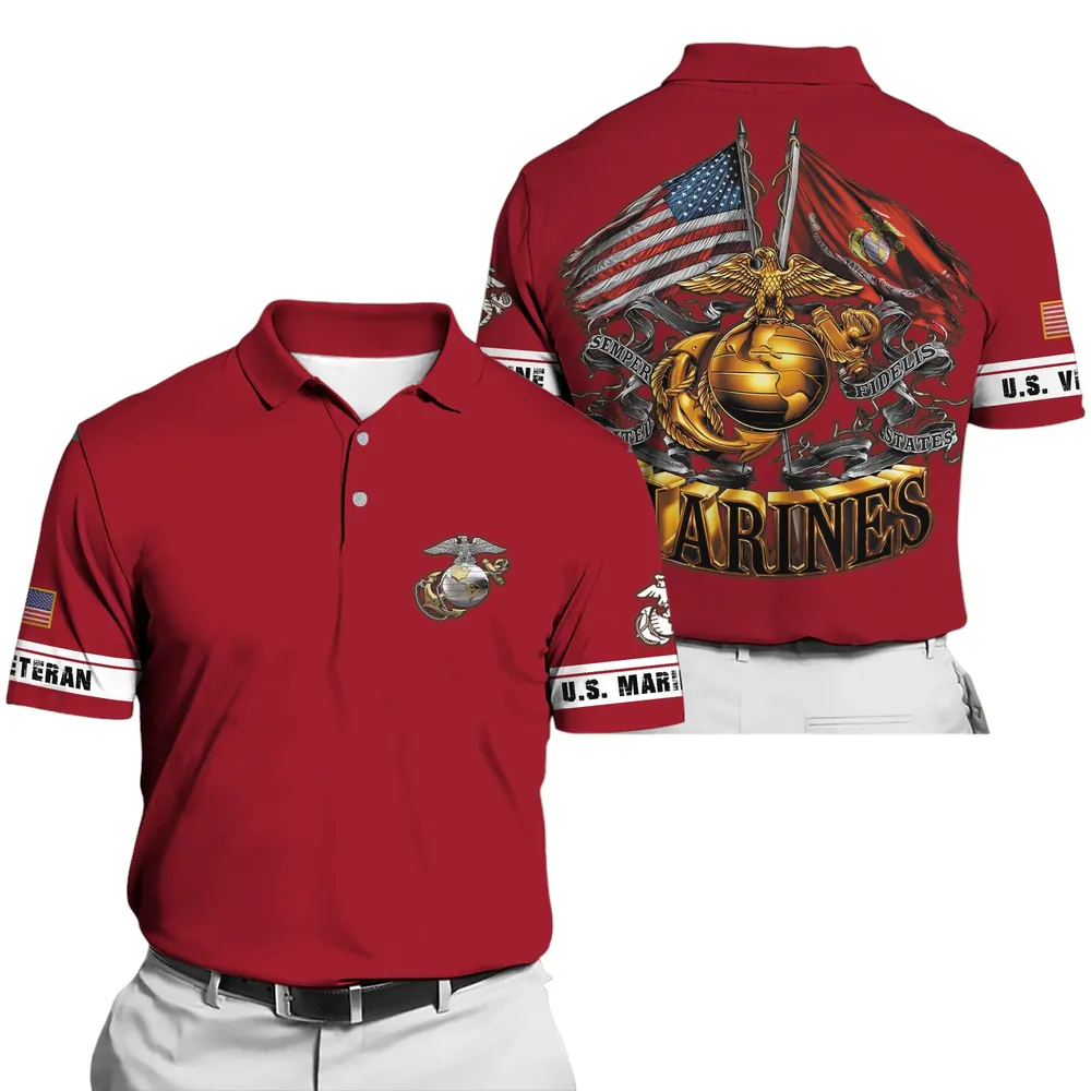 The United States Marine Corps Short Polo Shirts American Veterans Honoring All Who Served Shirt PLK1656