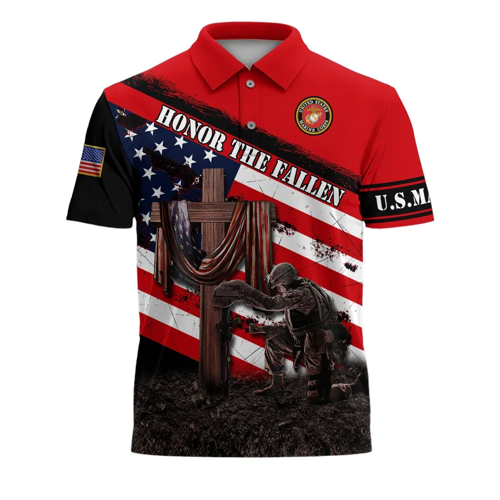 The United States Marine Corps Short Polo Shirts American Veterans Honoring All Who Served Shirt PLK1661