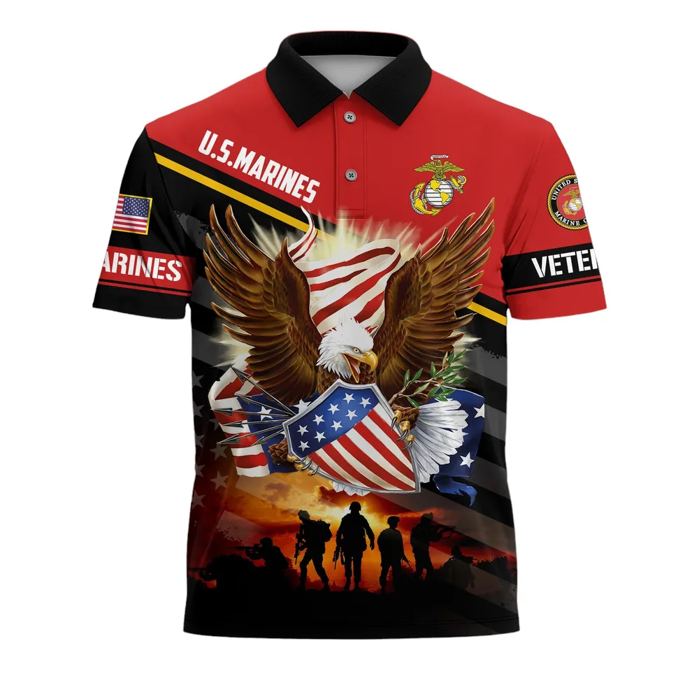 The United States Marine Corps Short Polo Shirts American Veterans Honoring All Who Served Shirt PLK1668