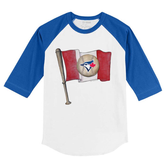 Toronto Blue Jays Baseball Flag 3/4 Royal Blue Sleeve Raglan Shirt