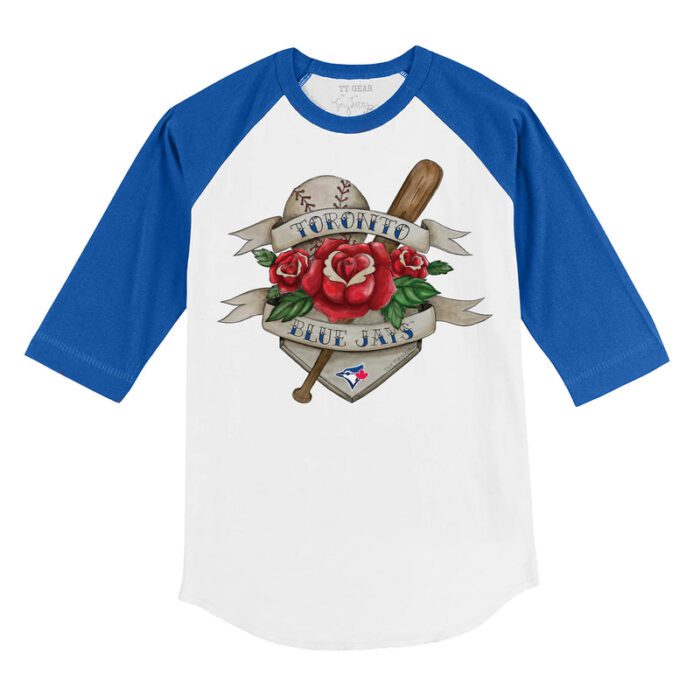 Toronto Blue Jays Tattoo Rose 3/4 Royal Blue Sleeve Raglan Shirt