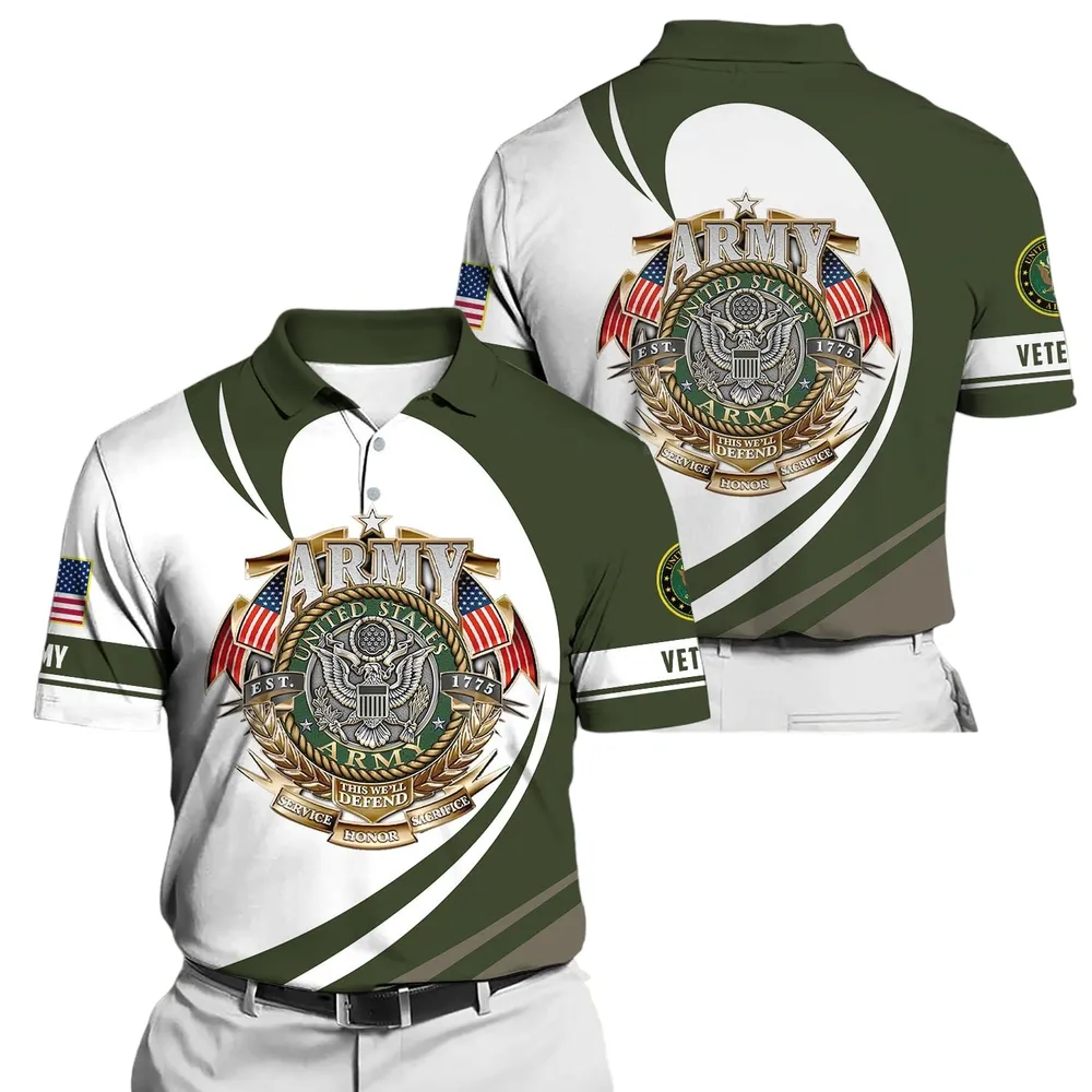 U.S. Army Short Polo Shirts Honoring All Who Served Remember Honor Respect Veteran Day PLK1724