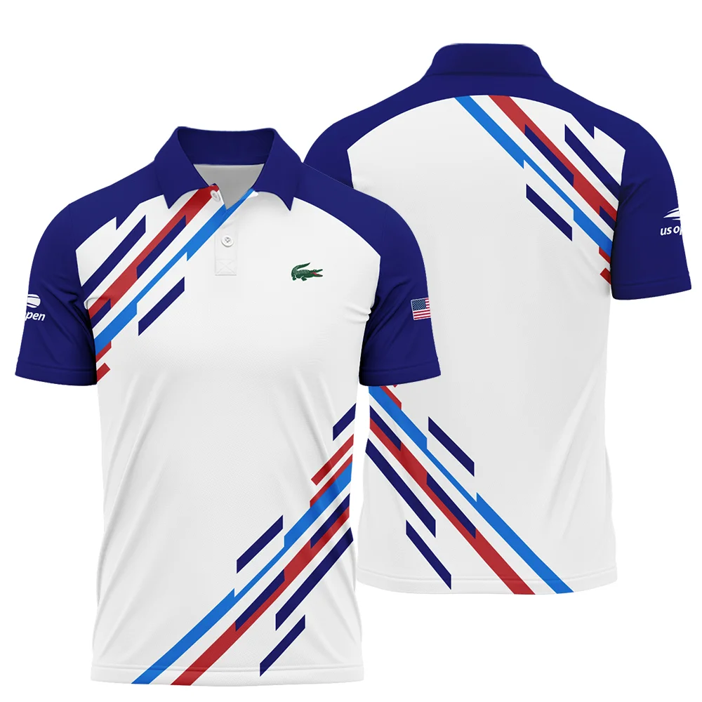 US Open Tennis Lacoste White Blue Red Line Color Background Polo Shirt Style Classic PLK1017