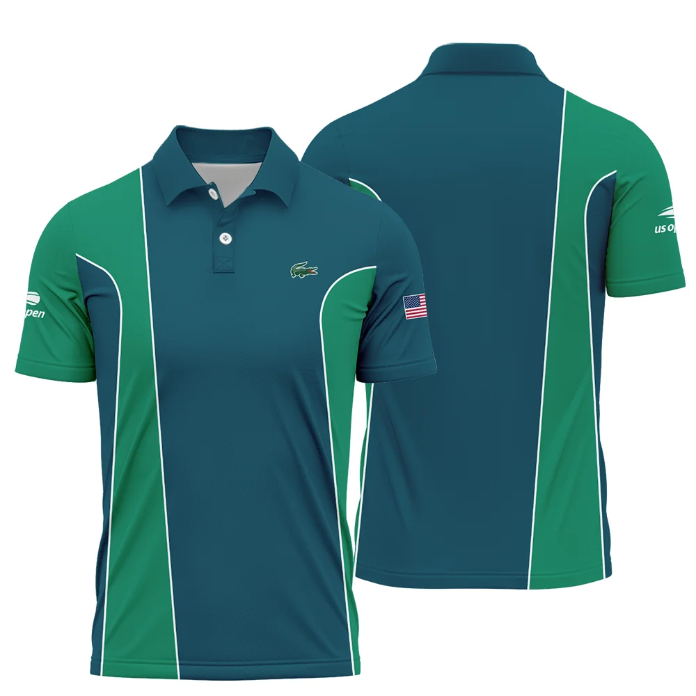 Very Dark Cyan Green Background US Open Tennis Lacoste Polo Shirt Style Classic PLK1010