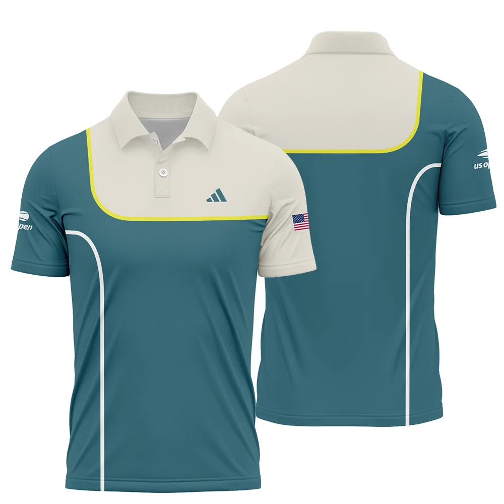 Very Dark Desaturated Cyan Yellow Line US Open Tennis Adidas Polo Shirt Style Classic PLK1009