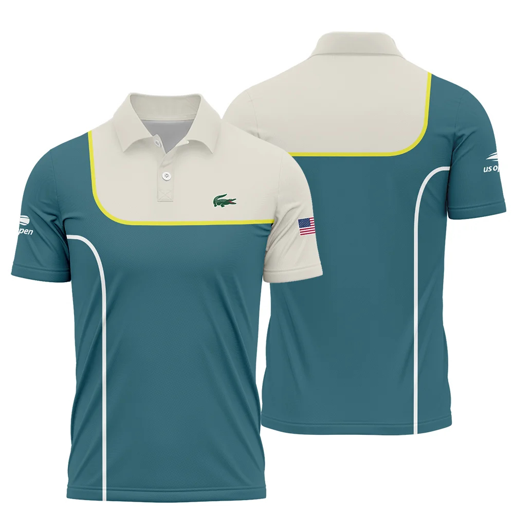 Very Dark Desaturated Cyan Yellow Line US Open Tennis Lacoste Polo Shirt Style Classic PLK1014