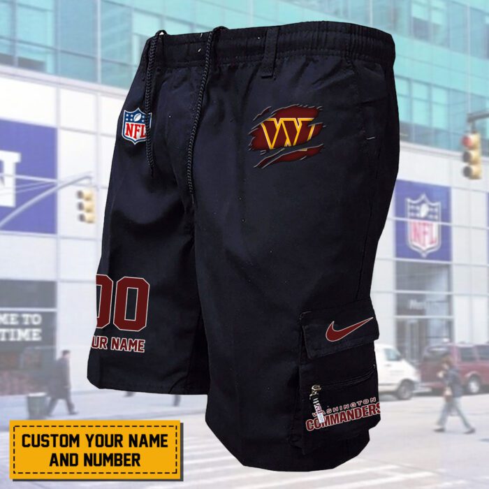 Washington Commanders NFL Custom Name & Number Multi-pocket Mens Cargo Shorts Outdoor Shorts WMS2162