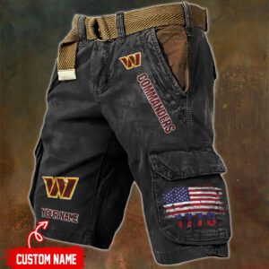 Washington Commanders NFL Personalized Pocket Print Cargo Shorts V2 With Flag MCS1325