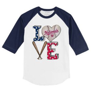 Washington Nationals Baseball LOVE 3/4 Navy Blue Sleeve Raglan Shirt