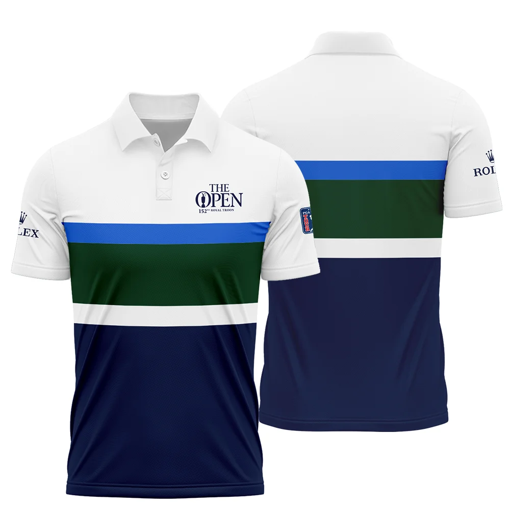 White Blue Green Background Rolex 152nd Open Championship Polo Shirt PLK1137