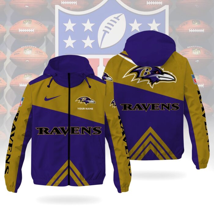 Baltimore Ravens NFL Custom Windbreaker Outdoor Jacket Sport Fan Gift WWB1001