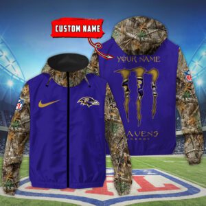 Baltimore Ravens NFL Windbreaker Outdoor Camo Jacket Custom Name WWB1064