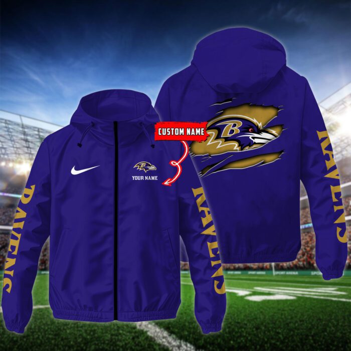 Baltimore Ravens NFL Windbreaker Outdoor Jacket Custom Name WWB1033