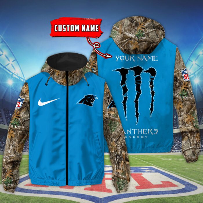 Carolina Panthers NFL Windbreaker Outdoor Camo Jacket Custom Name WWB1069