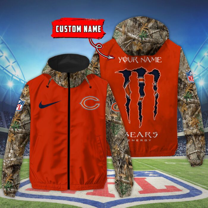 Chicago Bears NFL Windbreaker Outdoor Camo Jacket Custom Name WWB1067