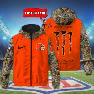 Cleveland Browns NFL Windbreaker Outdoor Camo Jacket Custom Name WWB1070