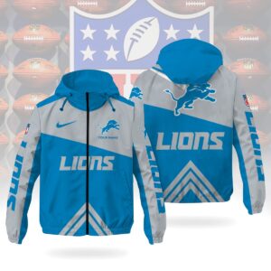 Detroit Lions NFL Custom Windbreaker Outdoor Jacket Sport Fan Gift WWB1011