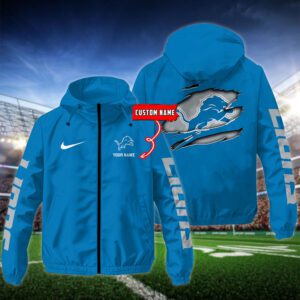 Detroit Lions NFL Windbreaker Outdoor Jacket Custom Name WWB1044