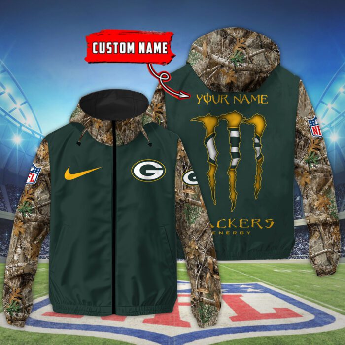 Green Bay Packers NFL Windbreaker Outdoor Camo Jacket Custom Name WWB1075