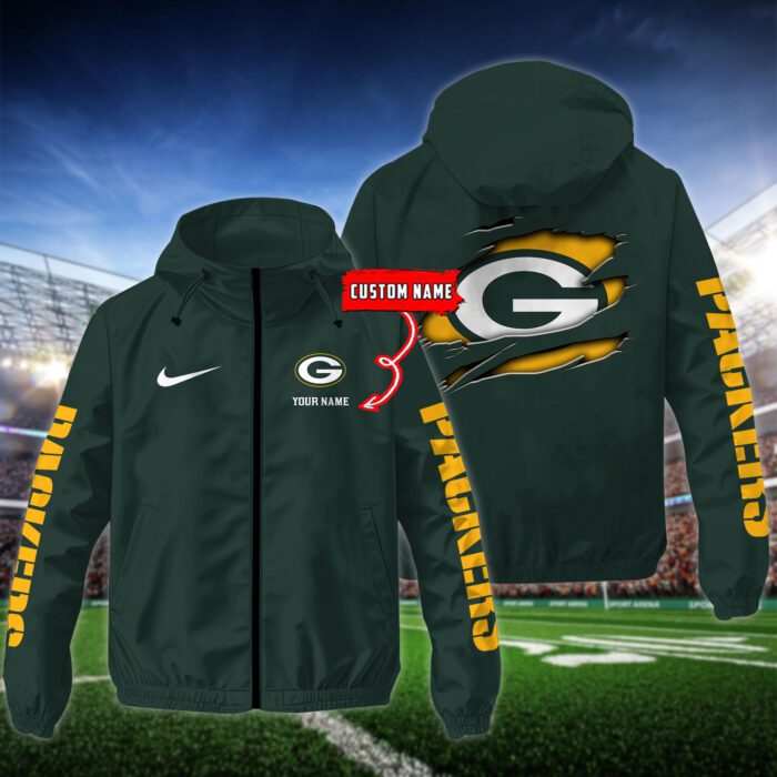 Green Bay Packers NFL Windbreaker Outdoor Jacket Custom Name WWB1042