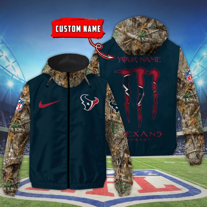 Houston Texans NFL Windbreaker Outdoor Camo Jacket Custom Name WWB1076