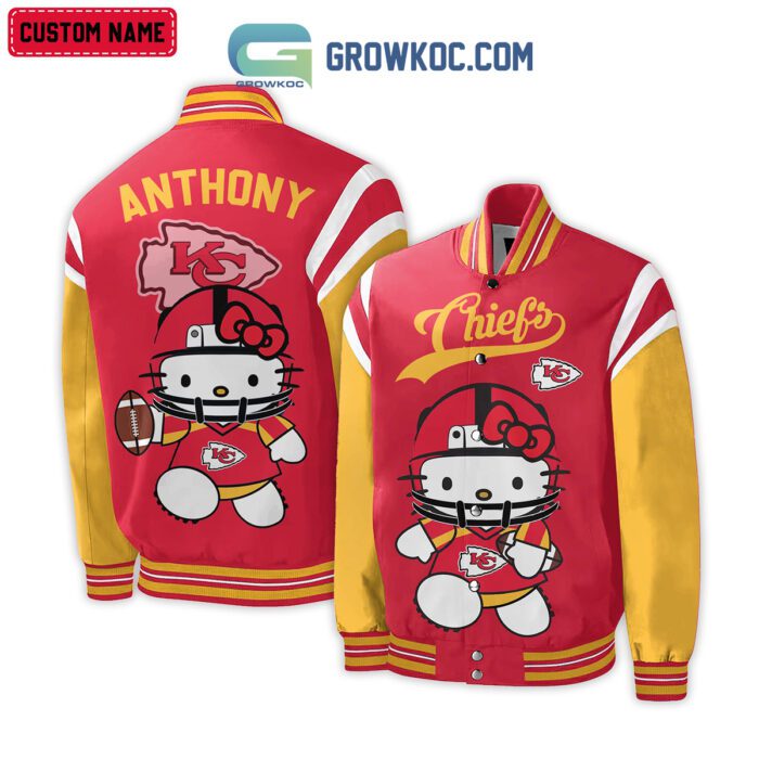 Kansas City Chiefs NFL Hello Kitty Personalized Baseball Jacket GBJ1525