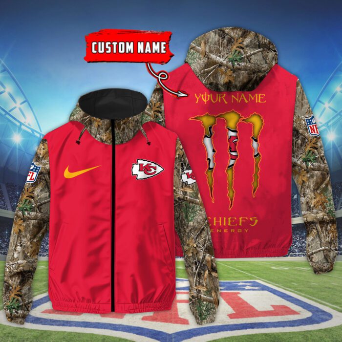 Kansas City Chiefs NFL Windbreaker Outdoor Camo Jacket Custom Name WWB1079