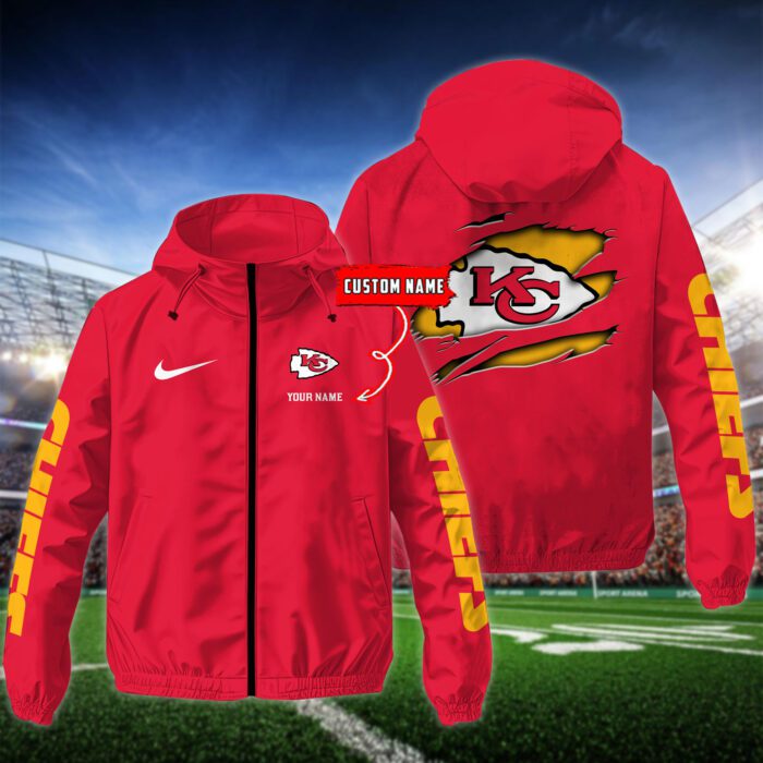 Kansas City Chiefs NFL Windbreaker Outdoor Jacket Custom Name WWB1048