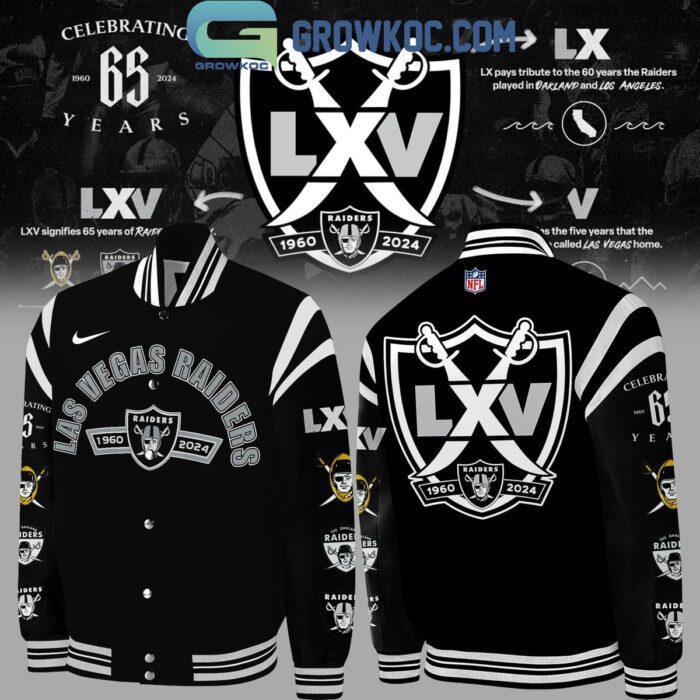 Las Vegas Raiders Celebrating 65 Years Of Legacy Fan Baseball Jacket GBJ1007
