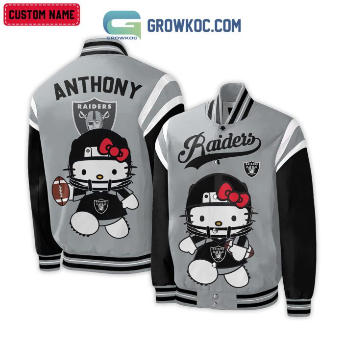 Las Vegas Raiders NFL Hello Kitty Personalized Baseball Jacket GBJ1522