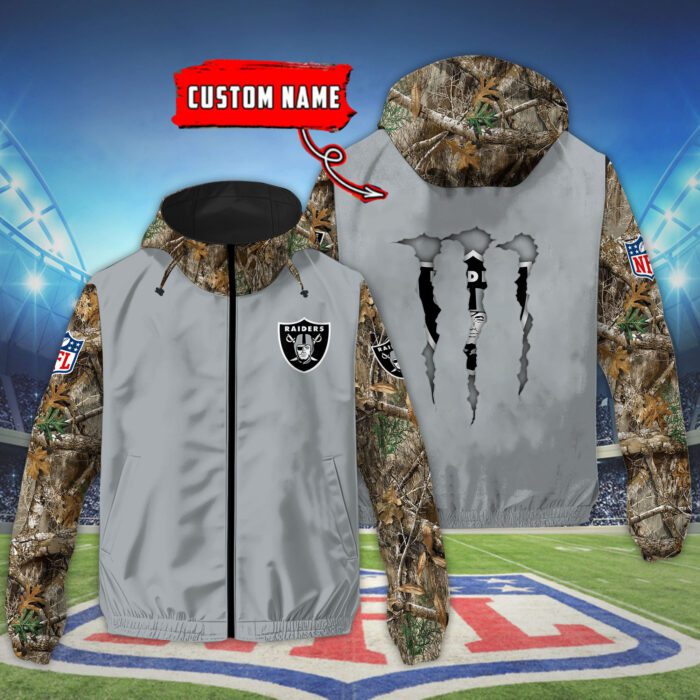 Las Vegas Raiders NFL Windbreaker Outdoor Camo Jacket Custom Name WWB1082