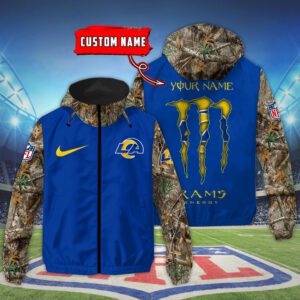 Los Angeles Rams NFL Windbreaker Outdoor Camo Jacket Custom Name WWB1081