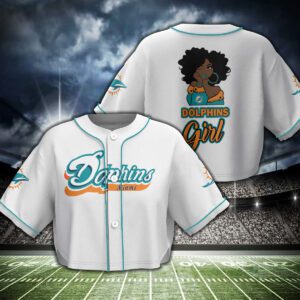 Miami Dolphins Crop Top Baseball Jersey CBJS1040