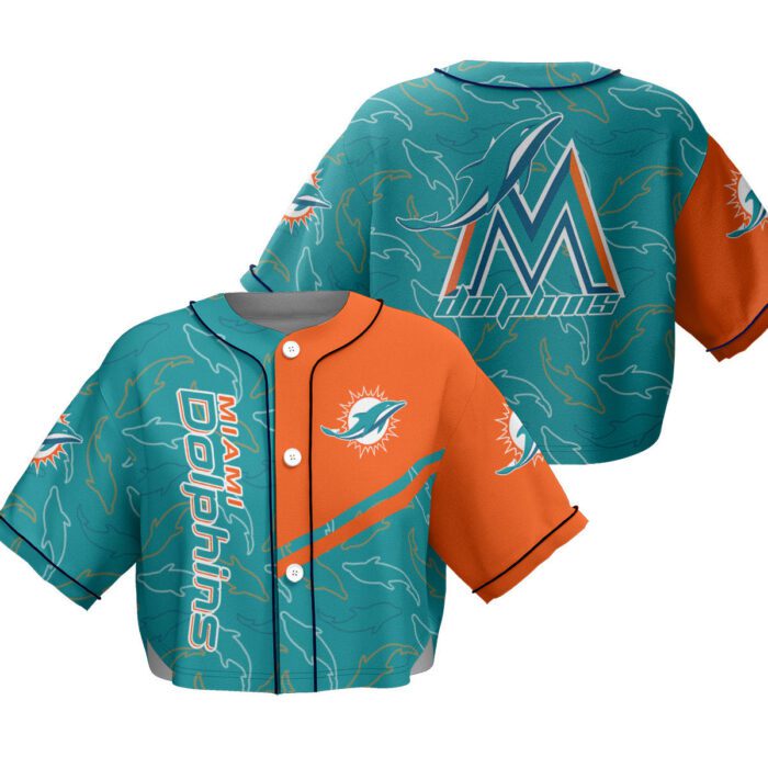 Miami Dolphins Crop Top Baseball Jersey CBJS1042