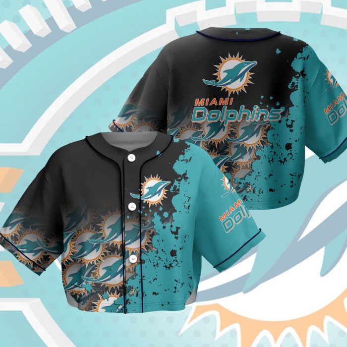 Miami Dolphins Crop Top Baseball Jersey CBJS1044