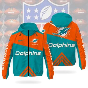 Miami Dolphins NFL Custom Windbreaker Outdoor Jacket Sport Fan Gift WWB1019