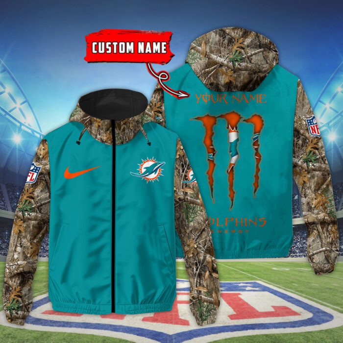 Miami Dolphins NFL Windbreaker Outdoor Camo Jacket Custom Name WWB1083