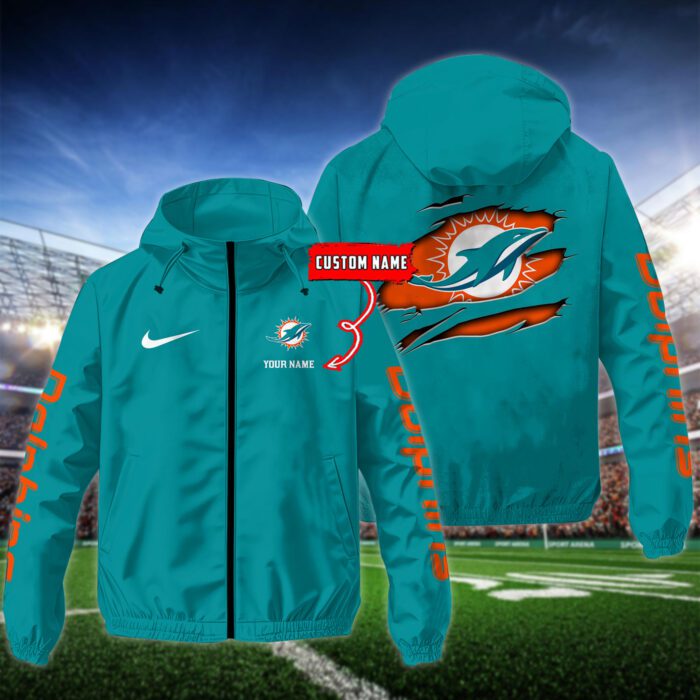 Miami Dolphins NFL Windbreaker Outdoor Jacket Custom Name WWB1051