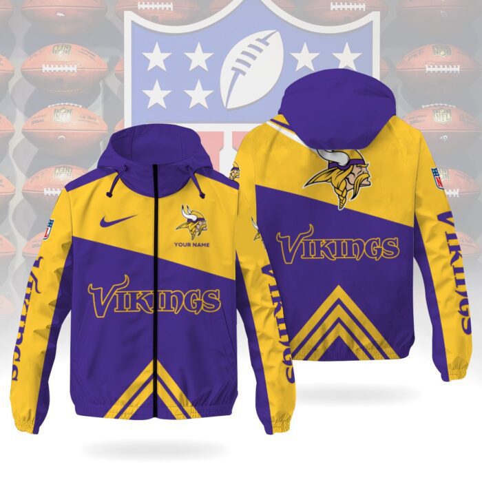 Minnesota Vikings NFL Custom Windbreaker Outdoor Jacket Sport Fan Gift WWB1020