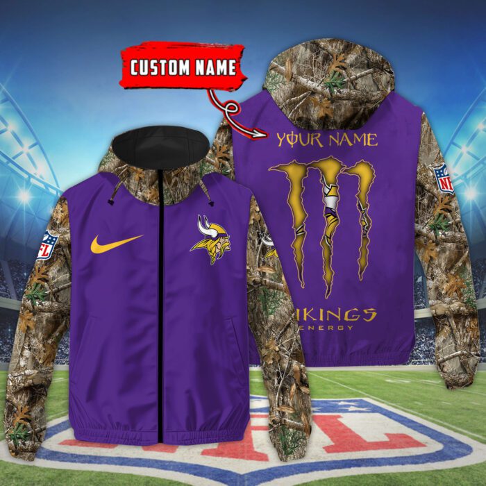 Minnesota Vikings NFL Windbreaker Outdoor Camo Jacket Custom Name WWB1084